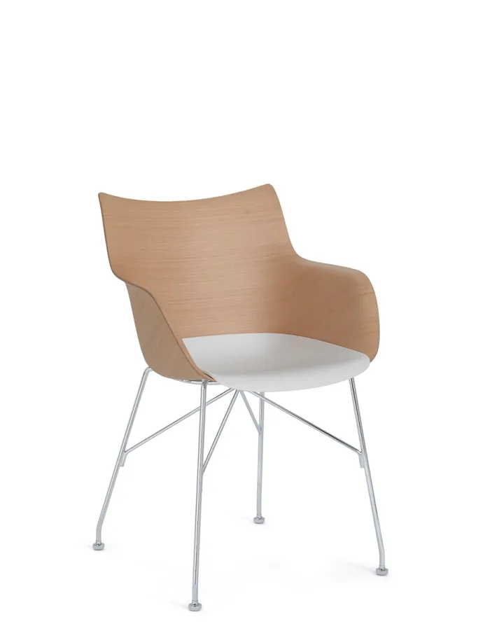 KARTELL Q/WOOD SOFT BASIC VENEER 04913CC Legno Chiaro/Bianco/Cromo Design Philippe Starck - immagine 2