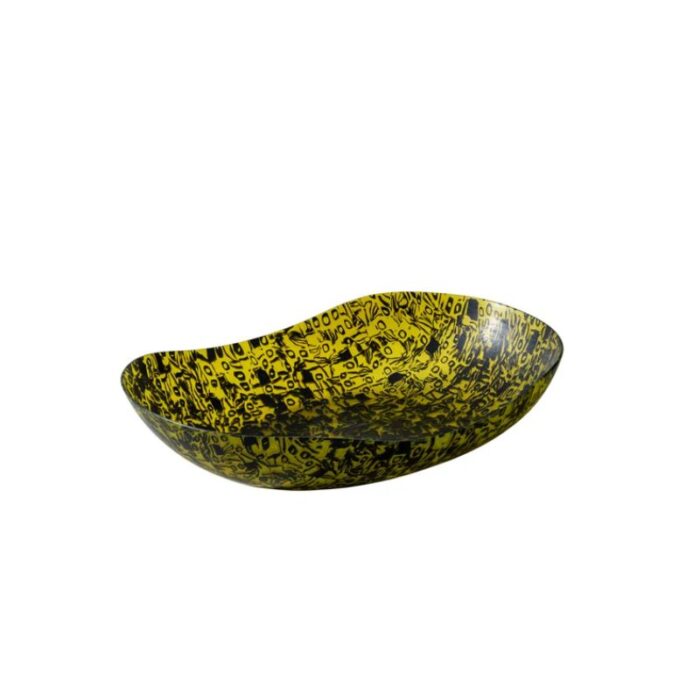 VENINI 488.40 BATTUTO A MURRINE  GIALLO CANARINO/NEROL 35×24 cm H 8,5 cm