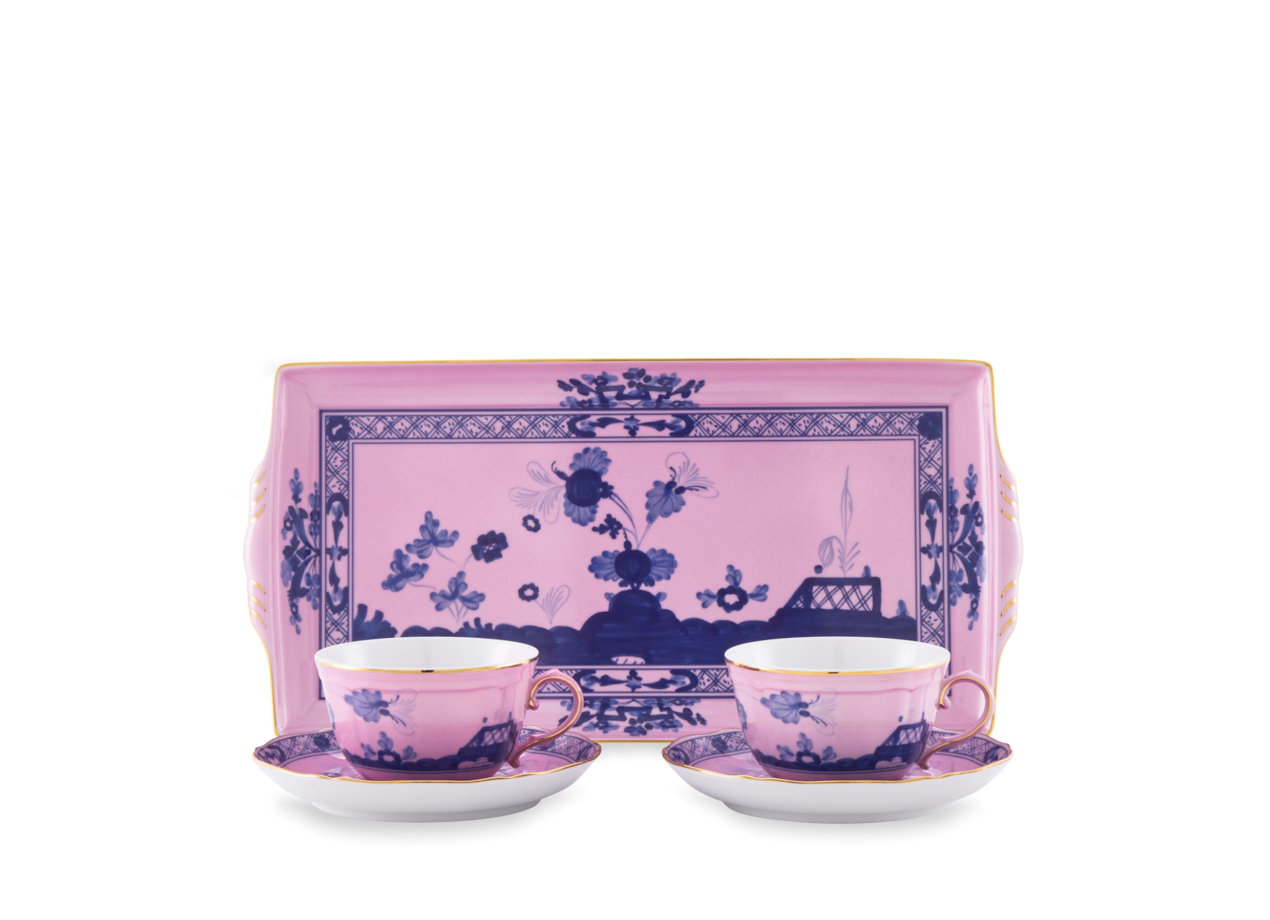 RICHARD GINORI ORIENTE ITALIANO Servizio da tè per 2 con vassoio Oriente Italiano Azalea forma Antico Doccia